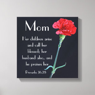 red carnation Mother's Day bible verse Proverbs 31 Canvas Print