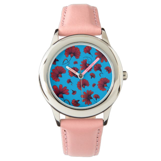 Red Carnation Pattern in Blue Watch (Front)