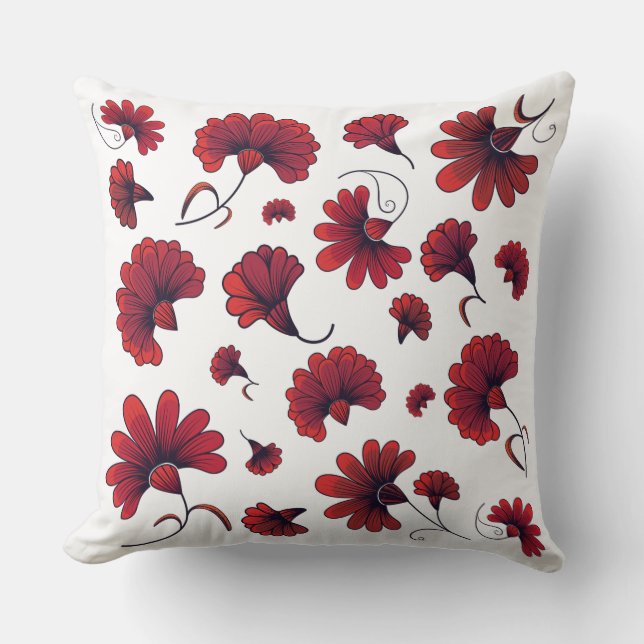 Red Carnation Vector Pattern Flower Cushion (Front)