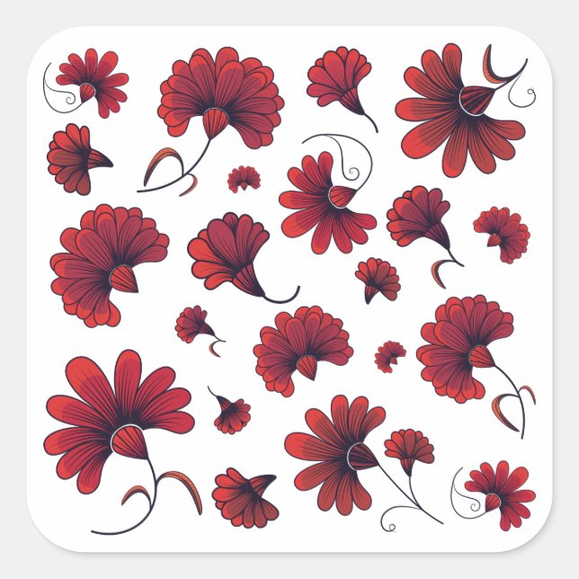 Red Carnation Vector Pattern Flower Square Sticker (Front)