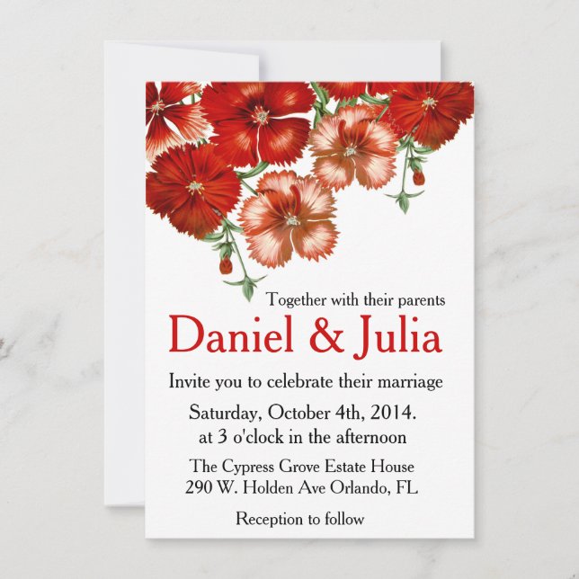 Red Carnation Wedding invitation (Front)