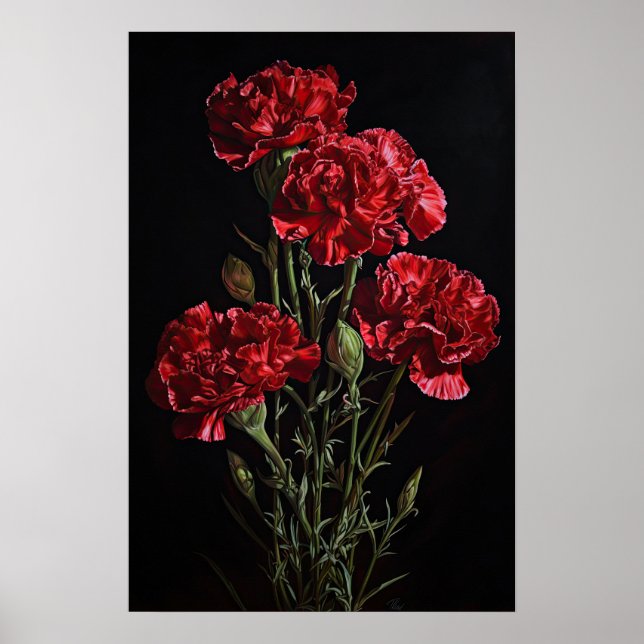 Red Carnations Flower Art Print Poster (Front)