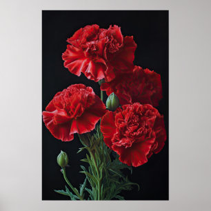 Red Carnations Flower Art Print Poster