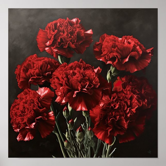 Red Carnations Flower Art Print Poster (Front)