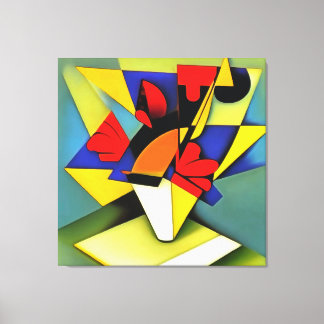 Red Carnations In A Vase Geometric Abstract Art Canvas Print