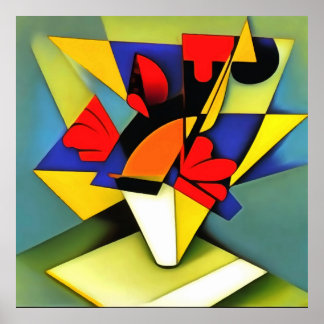 Red Carnations In A Vase Geometric Abstract Art Poster