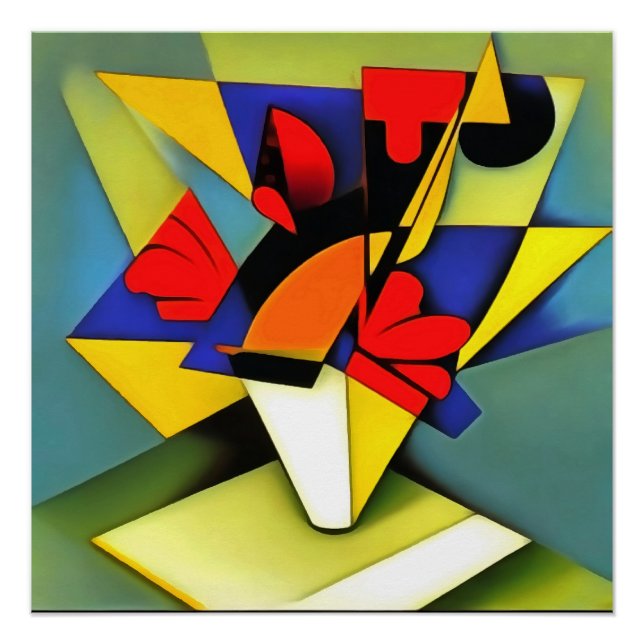 Red Carnations In A Vase Geometric Abstract Art Poster (Front)