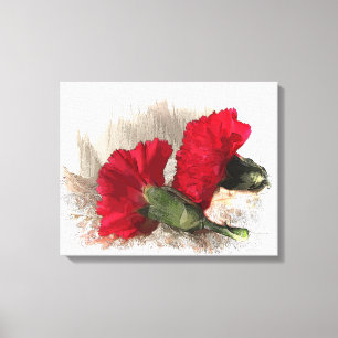 Red Carnations on Brocade Canvas Print