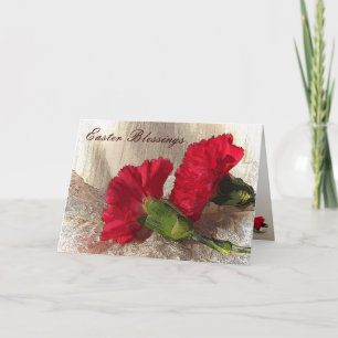 Red Carnations on Brocade Easter Holiday Card