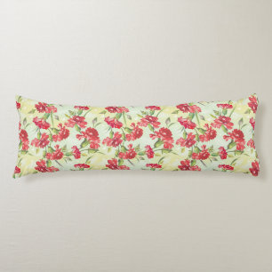 Red Carnations on green with butterflies Body Cushion