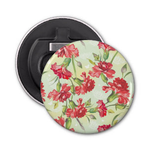 Red Carnations on green with butterflies Bottle Opener