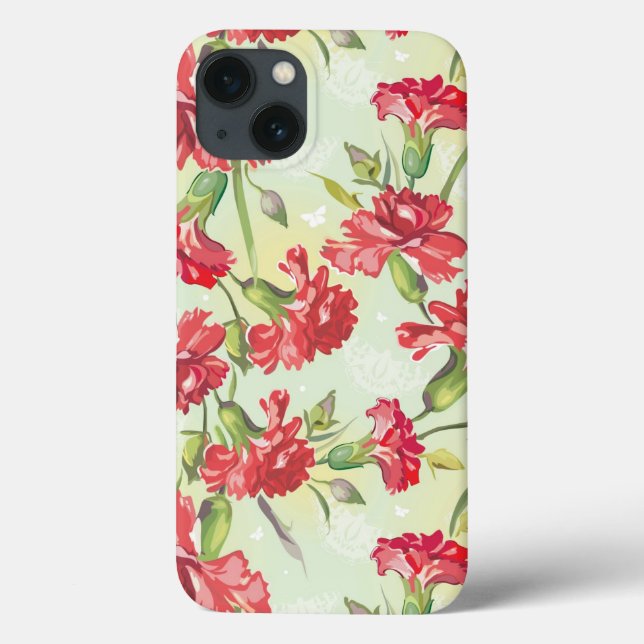 Red Carnations on green with butterflies Case-Mate iPhone Case (Back)