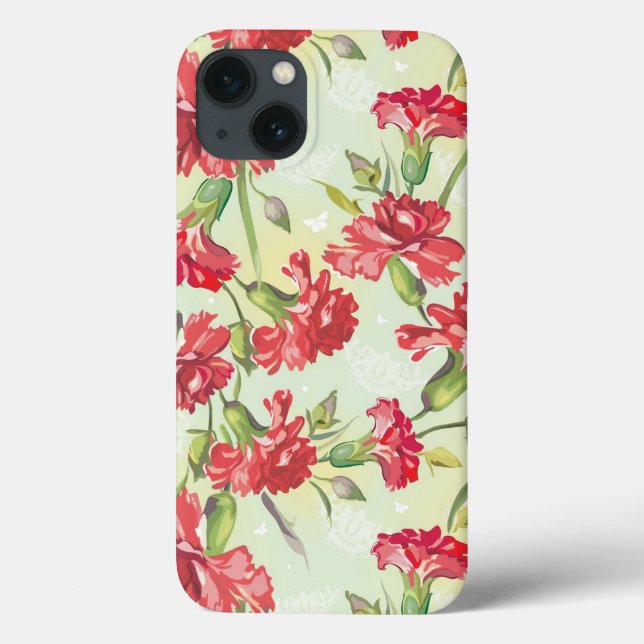 Red Carnations on green with butterflies Case-Mate iPhone Case (Back)
