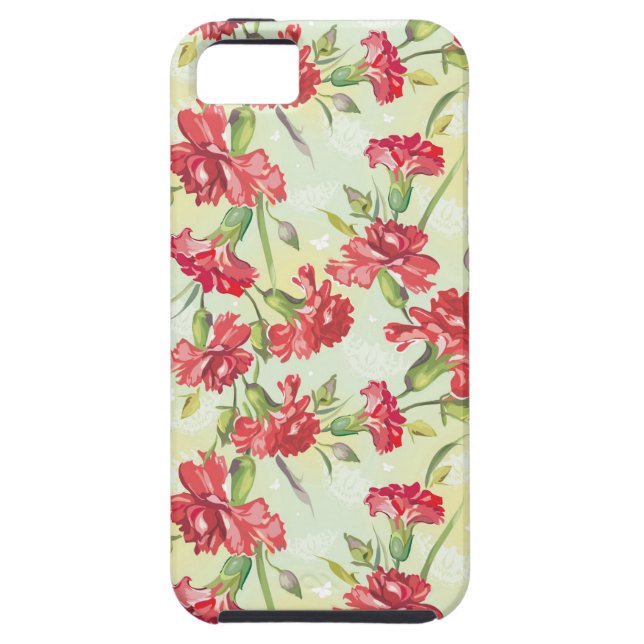 Red Carnations on green with butterflies Case-Mate iPhone Case (Back)