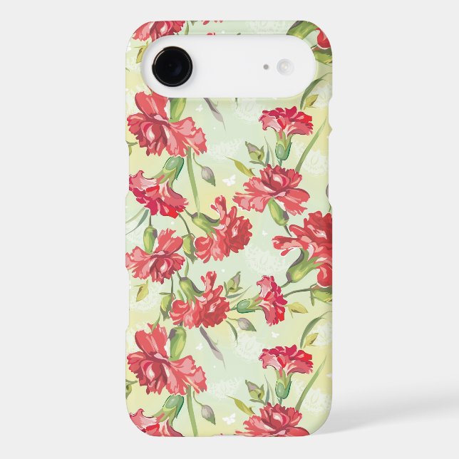 Red Carnations on green with butterflies Case-Mate iPhone Case (Back)