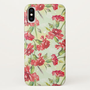 Red Carnations on green with butterflies Case-Mate iPhone Case