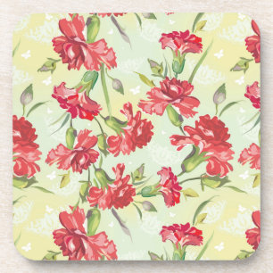 Red Carnations on green with butterflies Coaster