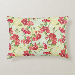 Red Carnations on green with butterflies Decorative Cushion