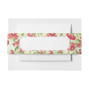 Red Carnations on green with butterflies Invitation Belly Band