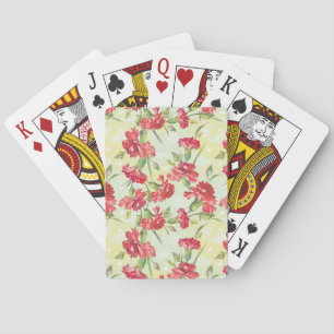 Red Carnations on green with butterflies Playing Cards
