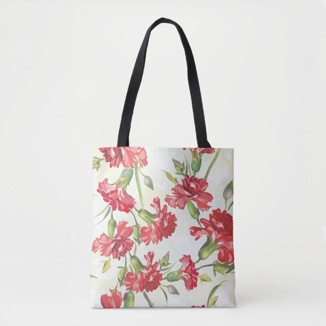 Red Carnations on green with butterflies Tote Bag (Front)