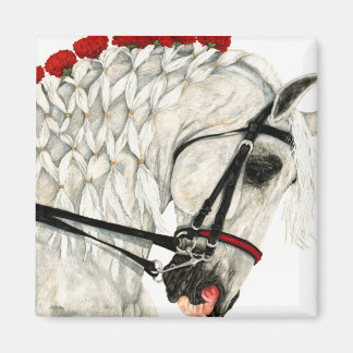 Red Carnations - White Horse Magnet
