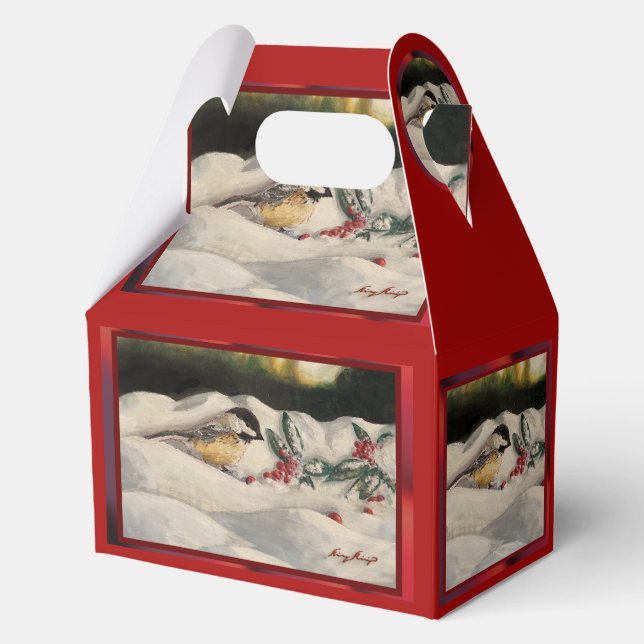 Red Carol the Chick-a-Dee with Mistletoe  Favour Box (Back)
