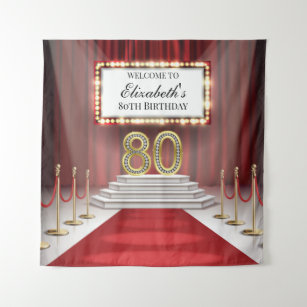 Red Carpet 80th Birthday Backdrop banner Tapestry