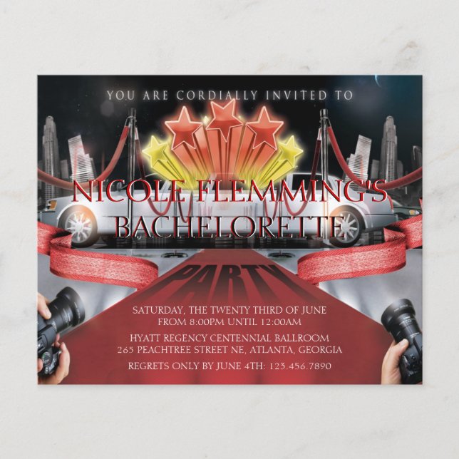 Red Carpet Bachelorette Party Invitation (Front)