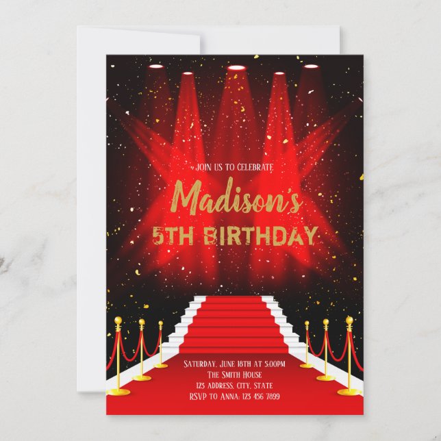 Red carpet birthday invitation (Front)