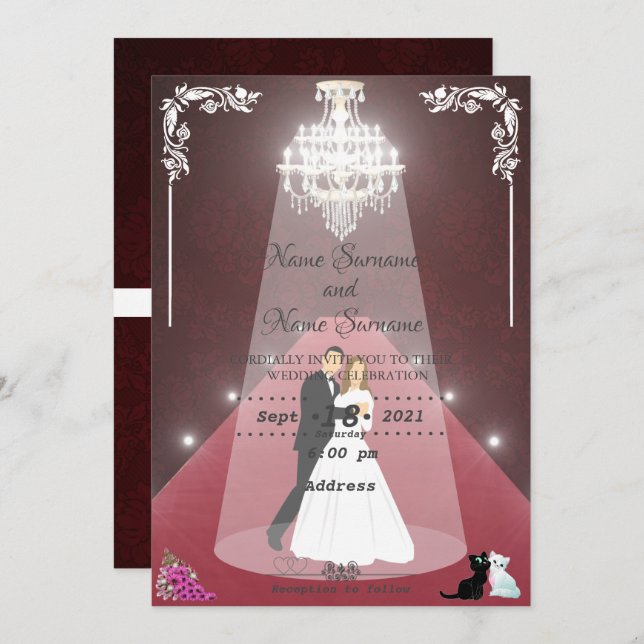 Red carpet-chandelier invitation (Front/Back)