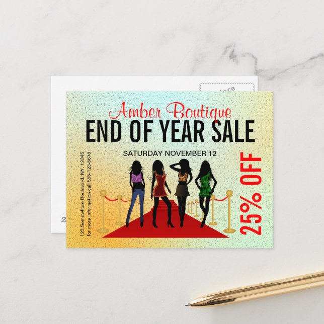Red Carpet Fashion Models Boutique Sale Promotion Postcard (Front/Back In Situ)