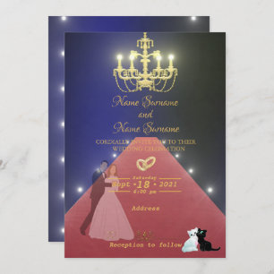 Red Carpet-golden chandelier Invitation
