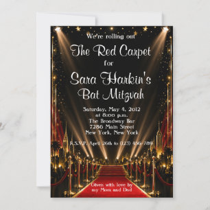 Red Carpet Hollywood Bat Mitzvah Birthday Invite
