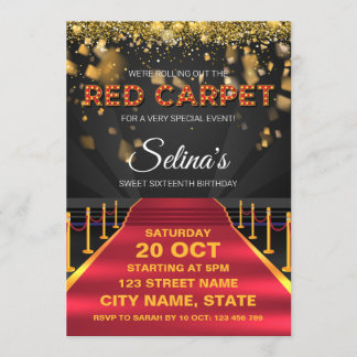 Red Carpet Hollywood Birthday Party Invitation