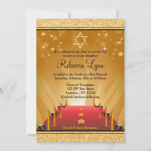 Red Carpet Hollywood Gold Star Bat Mitzvah Invitation