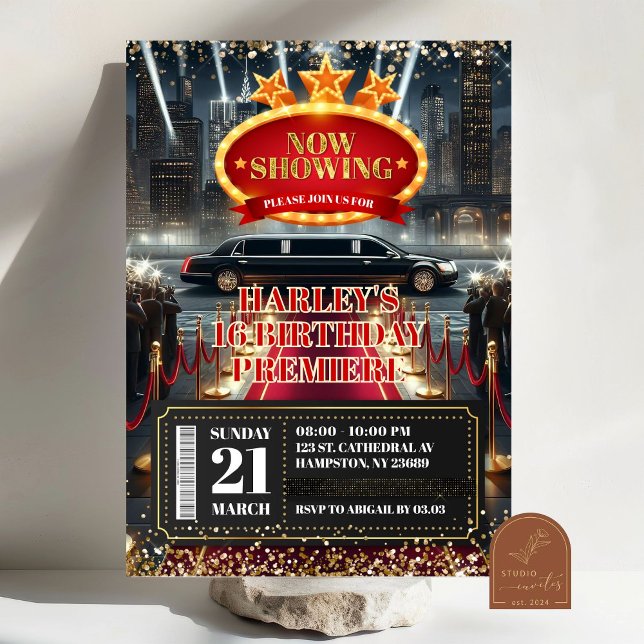 Red Carpet Hollywood Movie Premiere Birthday Invitation (Creator Uploaded)