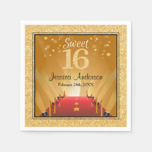 Red Carpet Hollywood Star Gold Sweet 16 Birthday Napkin