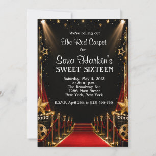 Red Carpet Hollywood Sweet 16 Birthday Invitation