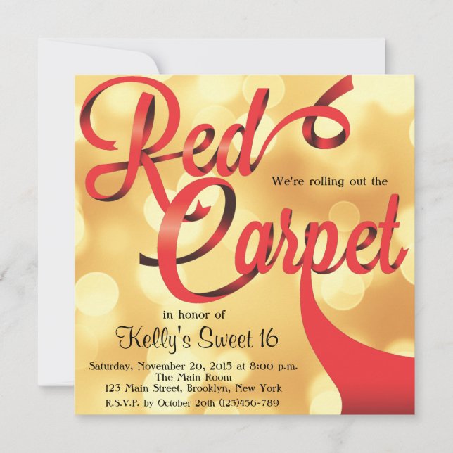 Red Carpet Hollywood Sweet 16 Birthday Invitation (Front)