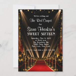 Red Carpet Hollywood Sweet 16 Birthday  Invitation