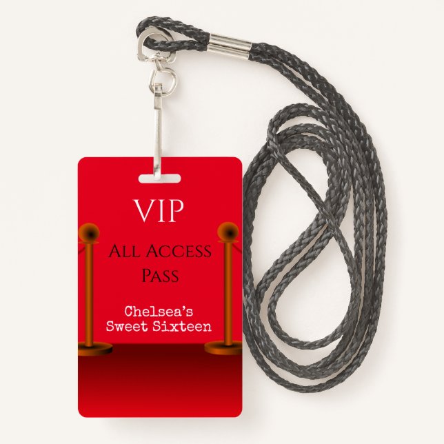 Red Carpet Hollywood Sweet Sixteen VIP All Access ID Badge (Front with Lanyard)