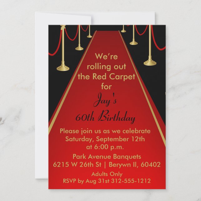 Red Carpet Invitation Hollywood Theme Sweet 16 (Front)
