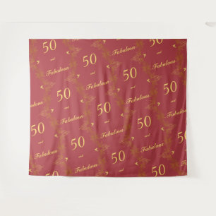Red Carpet Repeat Red Gold 50 Fabulous Birthday  Tapestry