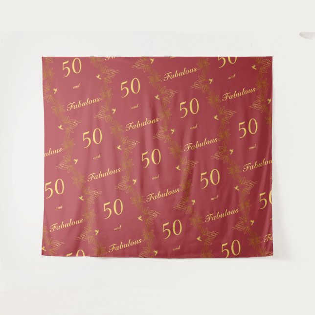 Red Carpet Repeat Red Gold 50 Fabulous Birthday  Tapestry (Front (Horizontal))