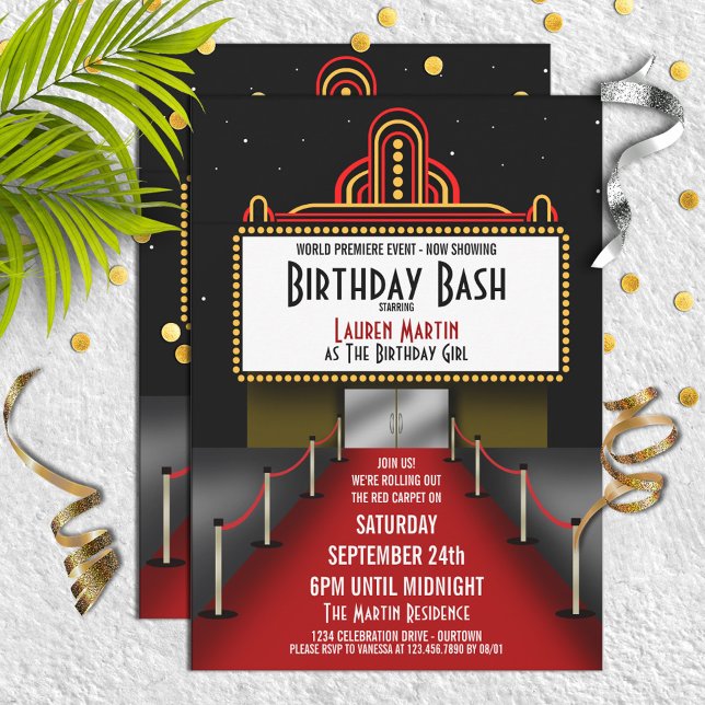Red Carpet Theatre Birthday Party Invitation (Creator Uploaded)