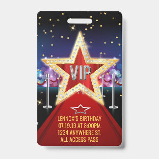 Red Carpet VIP Pass Birthday Badge Invitation ID Badge