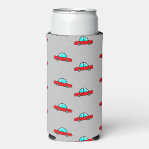 Red cars on grey seltzer can cooler