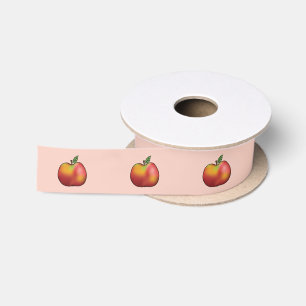 Red Cartoon Apple Fruit On Pink Satin Ribbon
