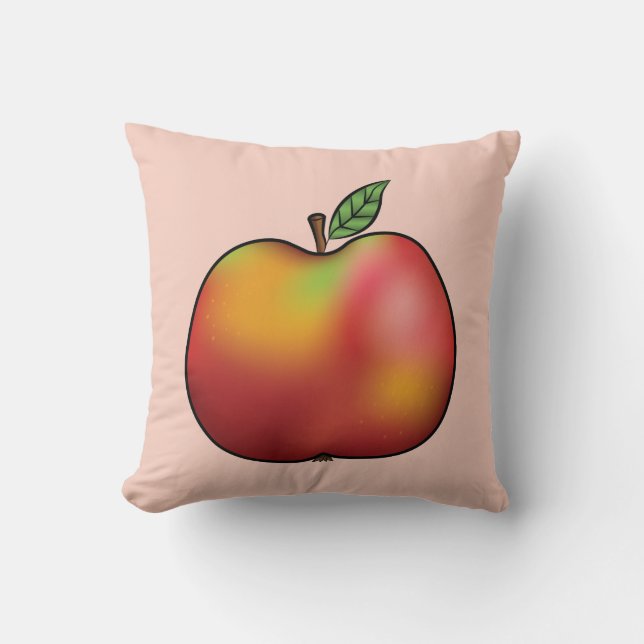 Red Cartoon Apple On Pink Cushion (Front)